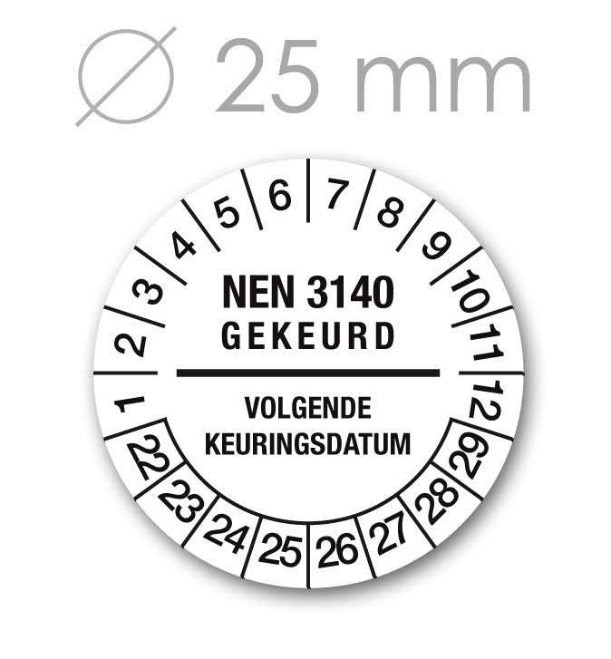 Keuringssticker 25 mm WIT